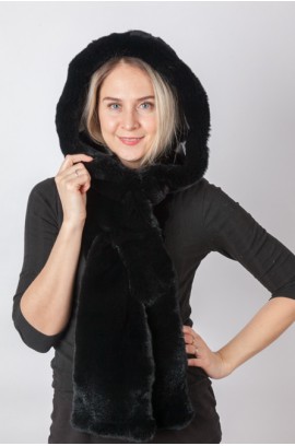 Black rex fur hood-scarf